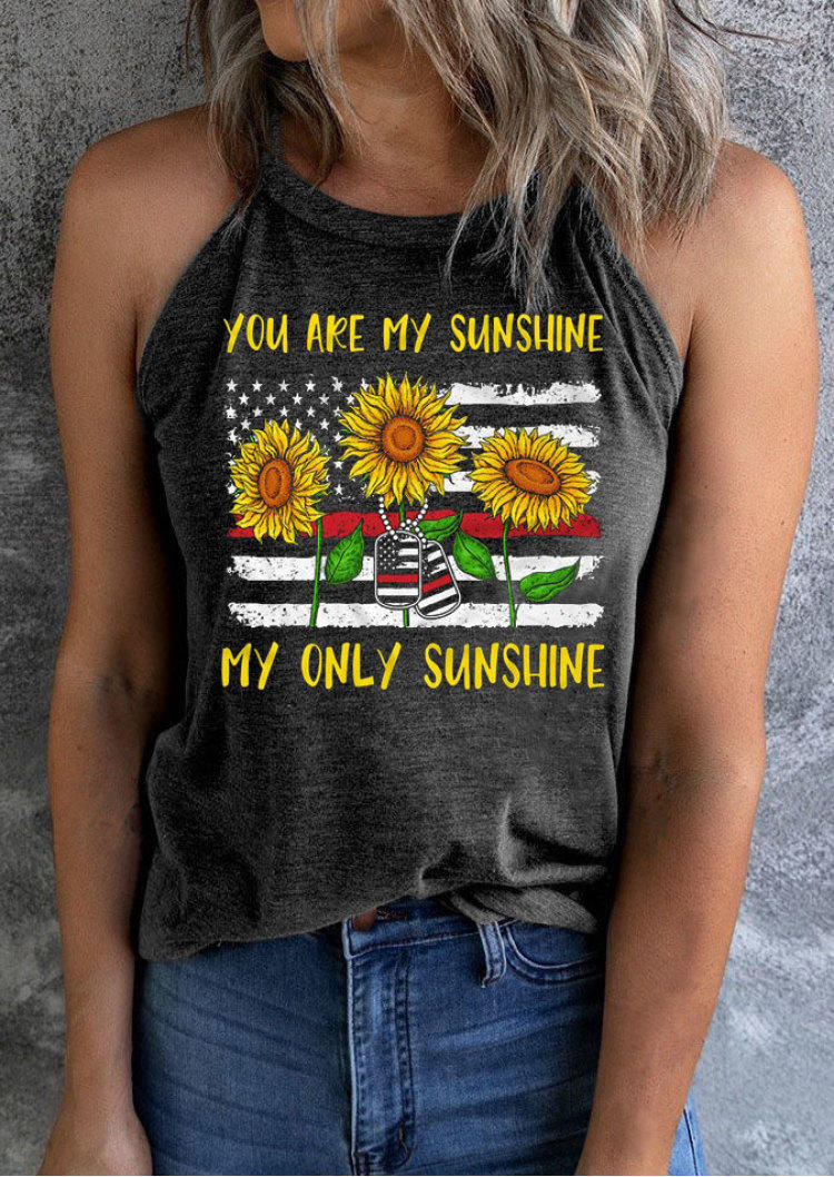 

You Are My Sunshine My Only Sunshine Sunflower American Flag Camisole, Multicolor, SCM000814