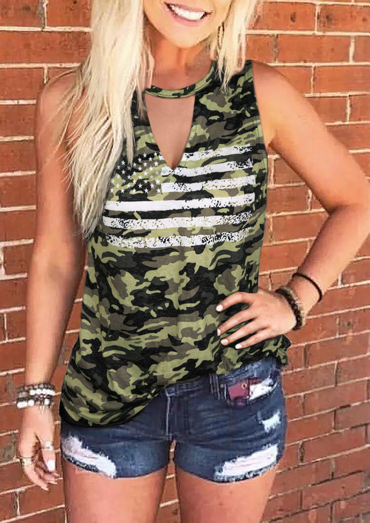 

American Flag Camouflage Keyhole Neck Tank, SCM000875