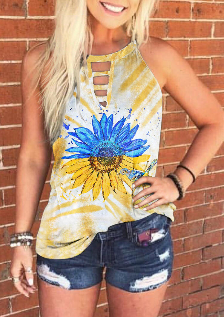 

Sunflower Peace Tie Dye Hollow Out Camisole - Yellow, SCM000954