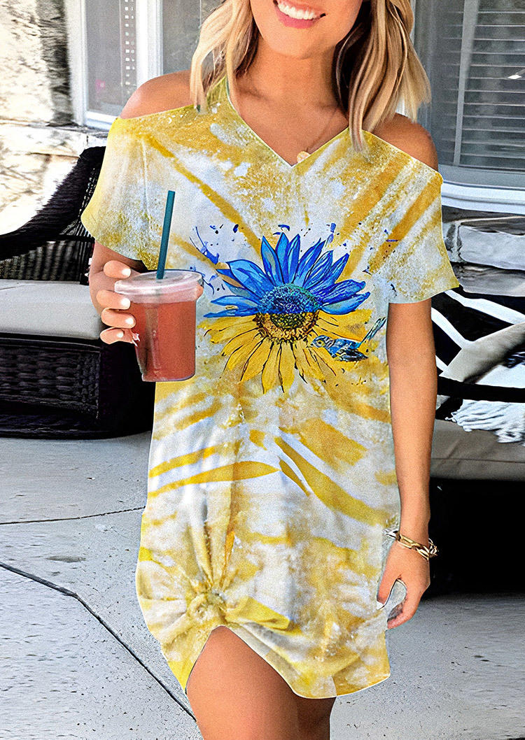 

Sunflower Peace Tie Dye Cold Shoulder Mini Dress - Yellow, SCM000961