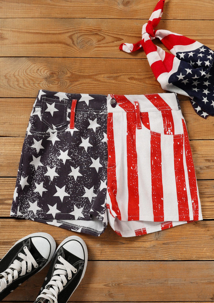 Kaufen American Flag Star Pocket Denim Shorts. Bild