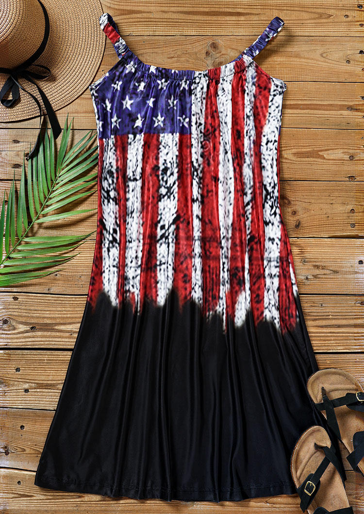 American Flag Star Sleeveless Mini Dress - Black