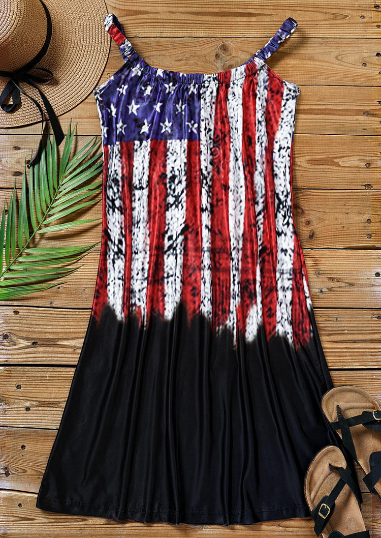 Buy American Flag Star Sleeveless Mini Dress - Black. Picture