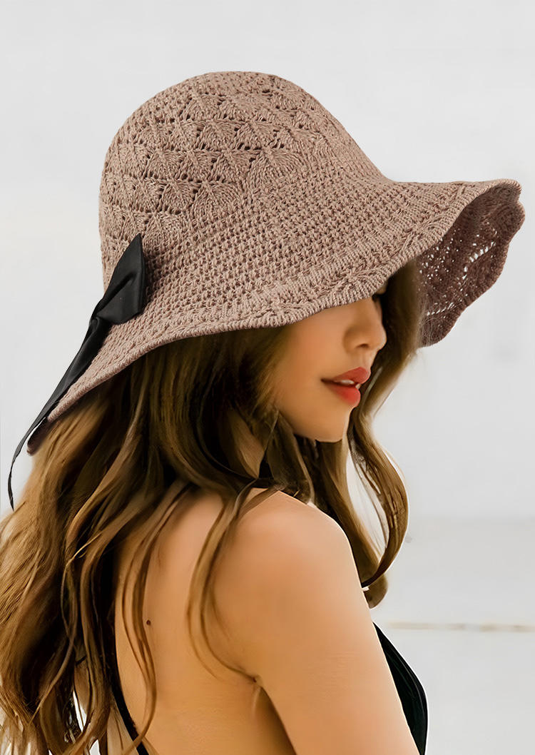 

Summer Sun Protection Bowknot Hat, Khaki, 532035