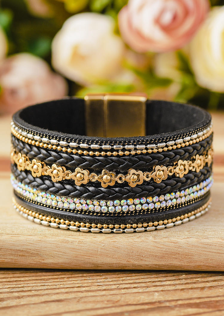 

Beading Floral Magnetic Buckle Bracelet - Black, 532038