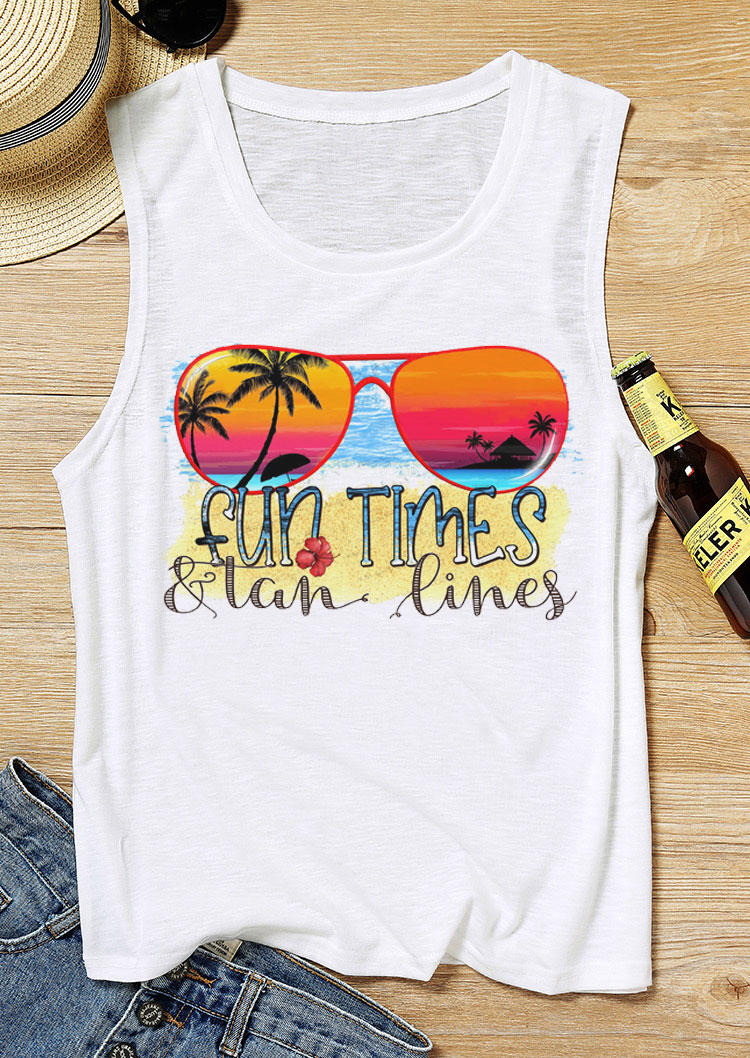 

Fun Times & Tan Lines Coconut Tree Glasses Tank - White, 532070