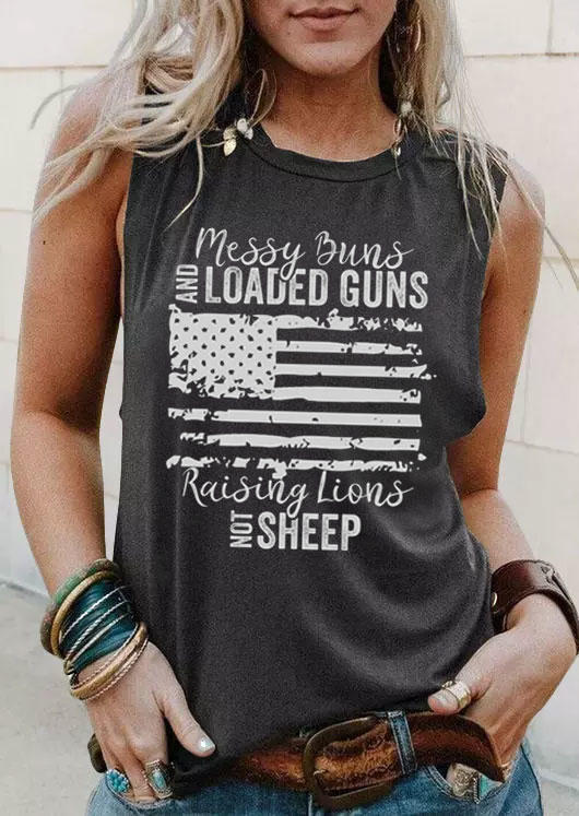 

Messy Buns And Loaded Guns Raising Lions Not Sheep Tank - Dark Grey, 532072