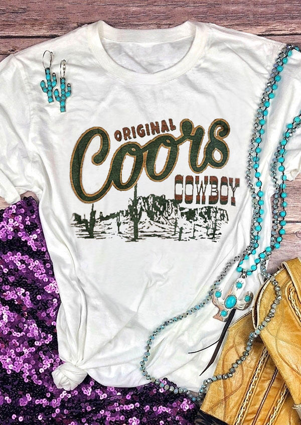 

Original Coors Cowboy Cactus T-Shirt Tee - White, 532073