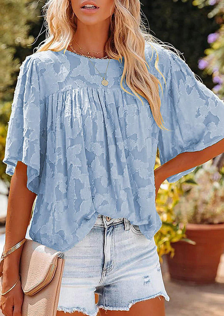 

Ruffled Flare Sleeve Blouse - Light Blue, 532081