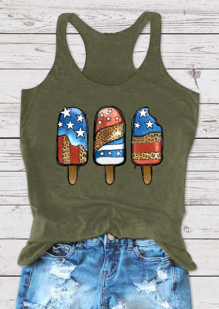 

American Flag Leopard Ice Cream Racerback Tank - Army Green, 532089