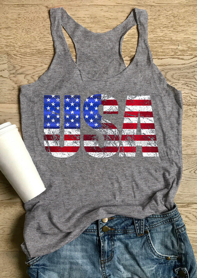 

USA American Flag Star Racerback Tank - Gray, 532124