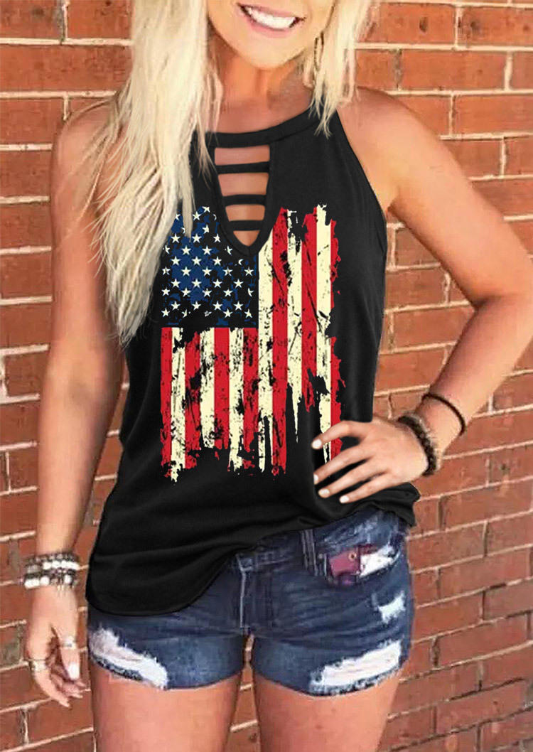 

American Flag Hollow Out Tank - Black, SCM000815