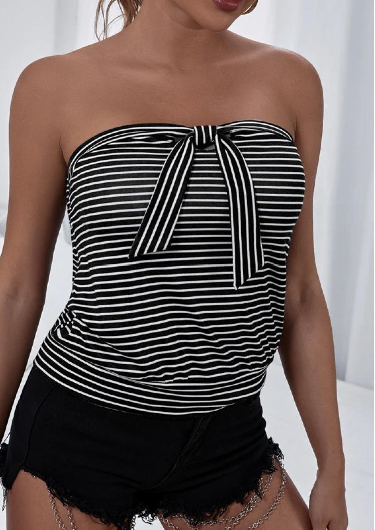 

Striped Tie Strapless Bandeau Tank, Stripe, SCM000935