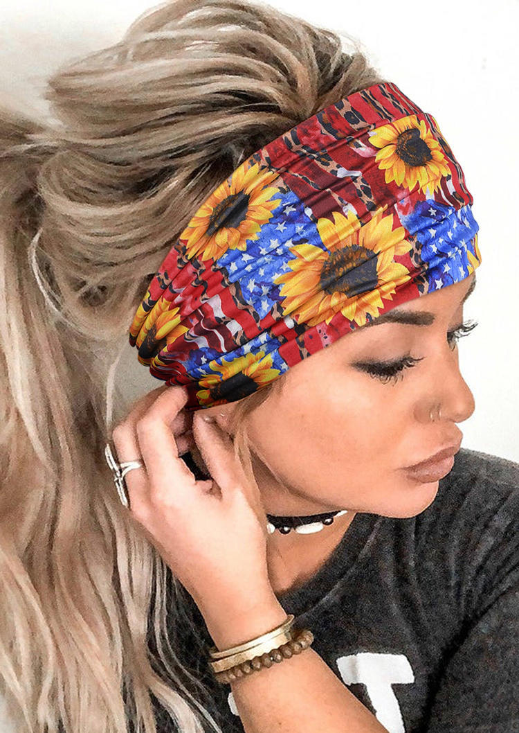 

American Flag Leopard Sunflower Wide Headband, Multicolor, 531958