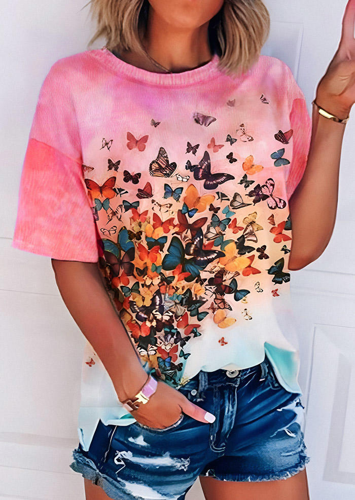

Tie Dye Butterfly T-Shirt Tee - Pink, 531969