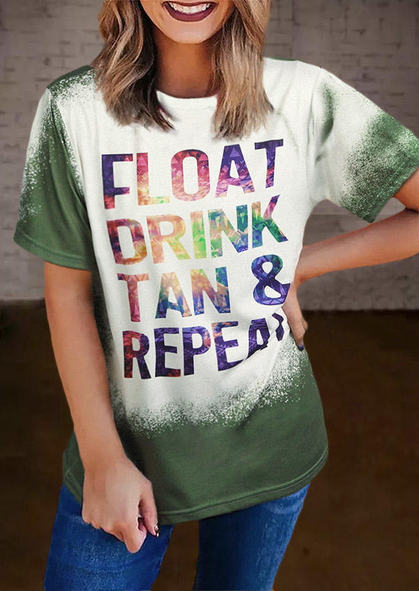 Buy Float Drink Tan & Repeat Bleached T-Shirt Tee - Green. Picture