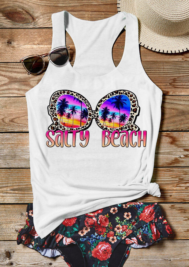 

Salty Beach Coconut Tree Glasses Racerback Tank - White, 532109