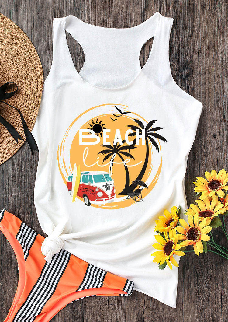 

Beach Life Coconut Tree Racerback Tank - White, 532126