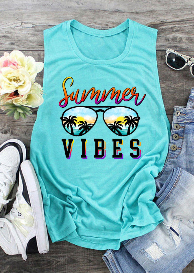 

Summer Vibes Sunglasses Coconut Tree Tank - Cyan, 532131