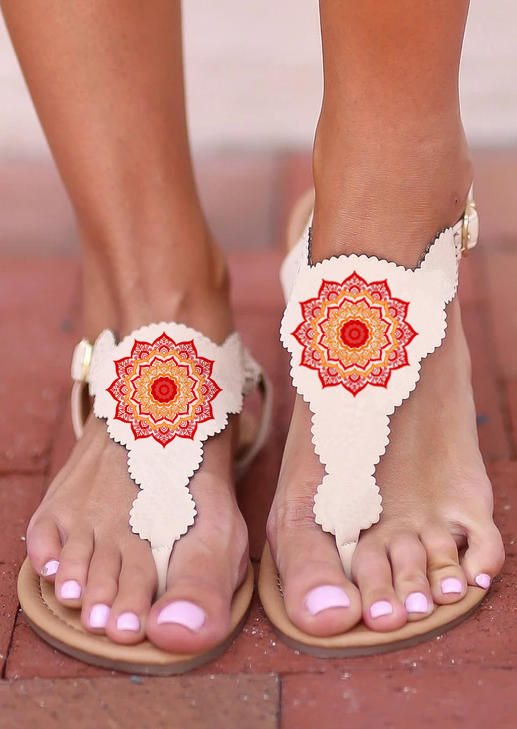 

Mandala Buckle Flip Flops Flat Slippers - Apricot, 532137