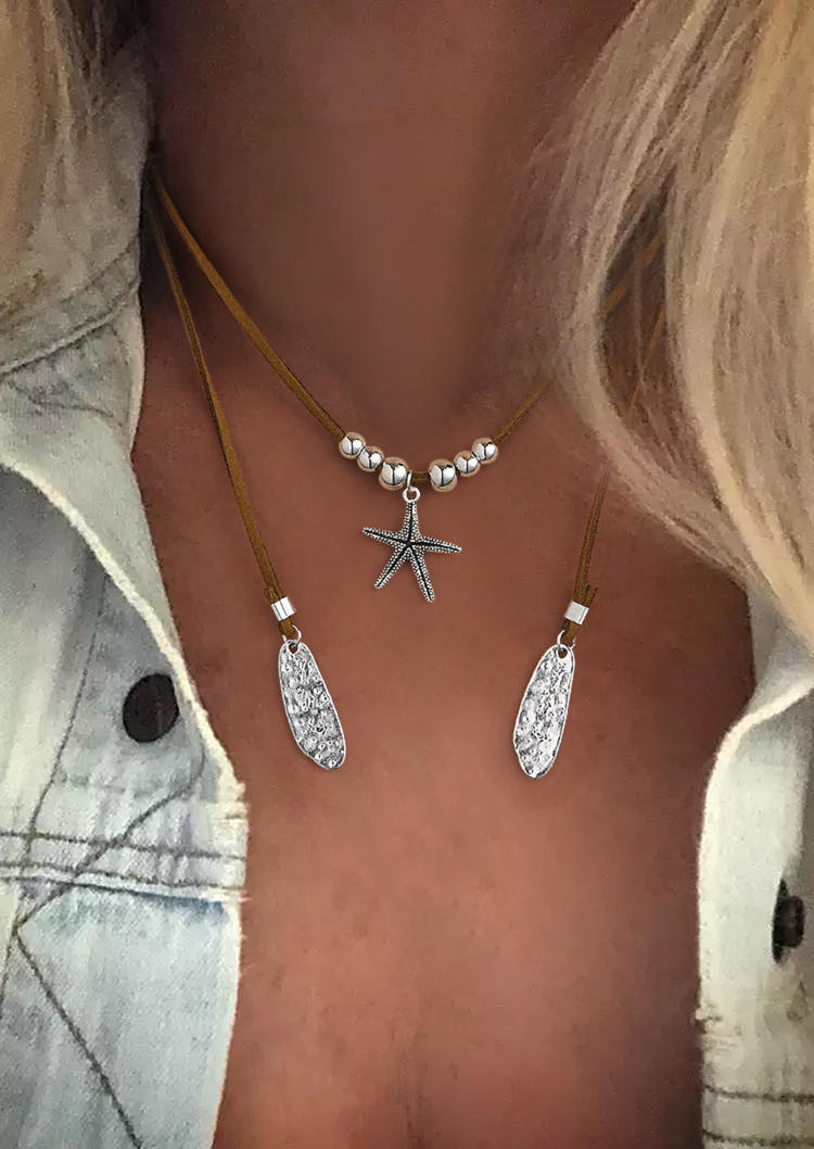 

Starfish Beading Alloy Necklace, Brown, 532157