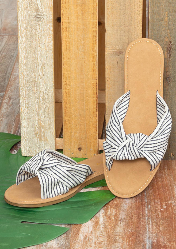 

Summer Striped Knot Flat Slippers - White, 532178