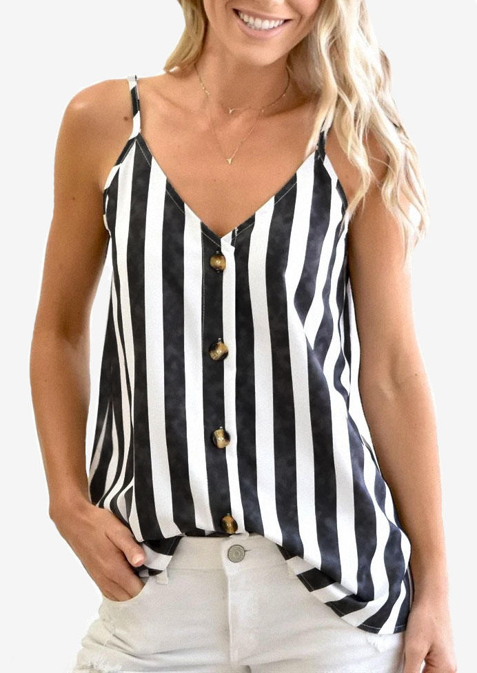 

Vertical Striped Button V-Neck Camisole, Stripe, 532217