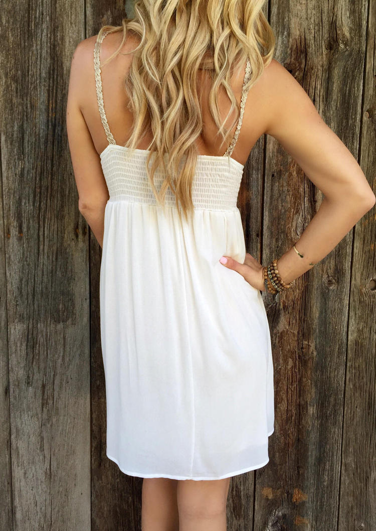 Crochet Hollow Out Spaghetti Strap Mini Dress - Beige