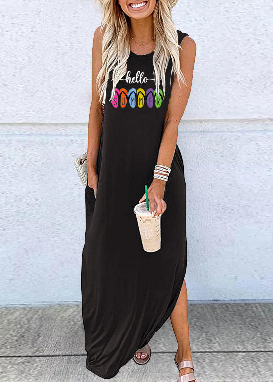 

Hello Summer Asymmetric Ruffled Maxi Dress - Black, 532059