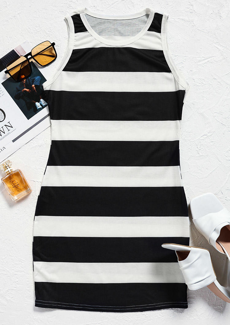 Striped Sleeveless O-Neck Bodycon Dress