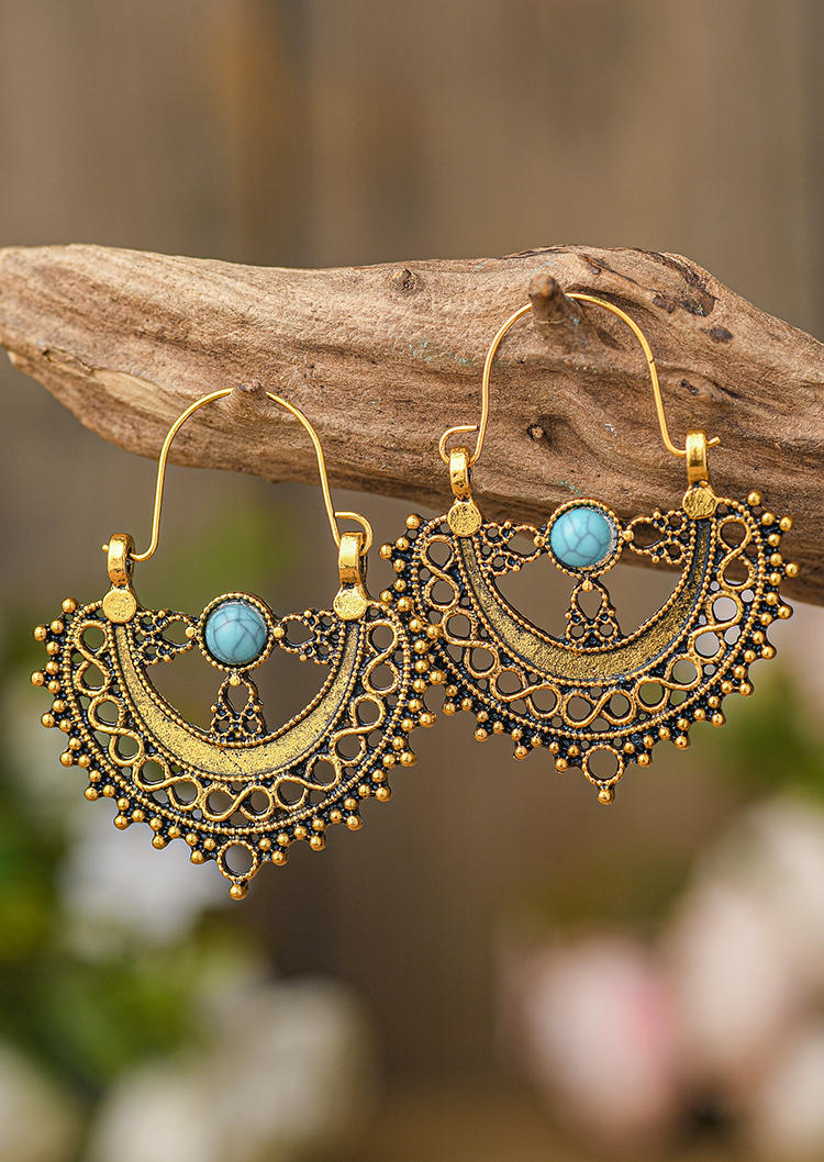 

Bohemian Turquoise Hollow Out Earrings, Gold, 532235