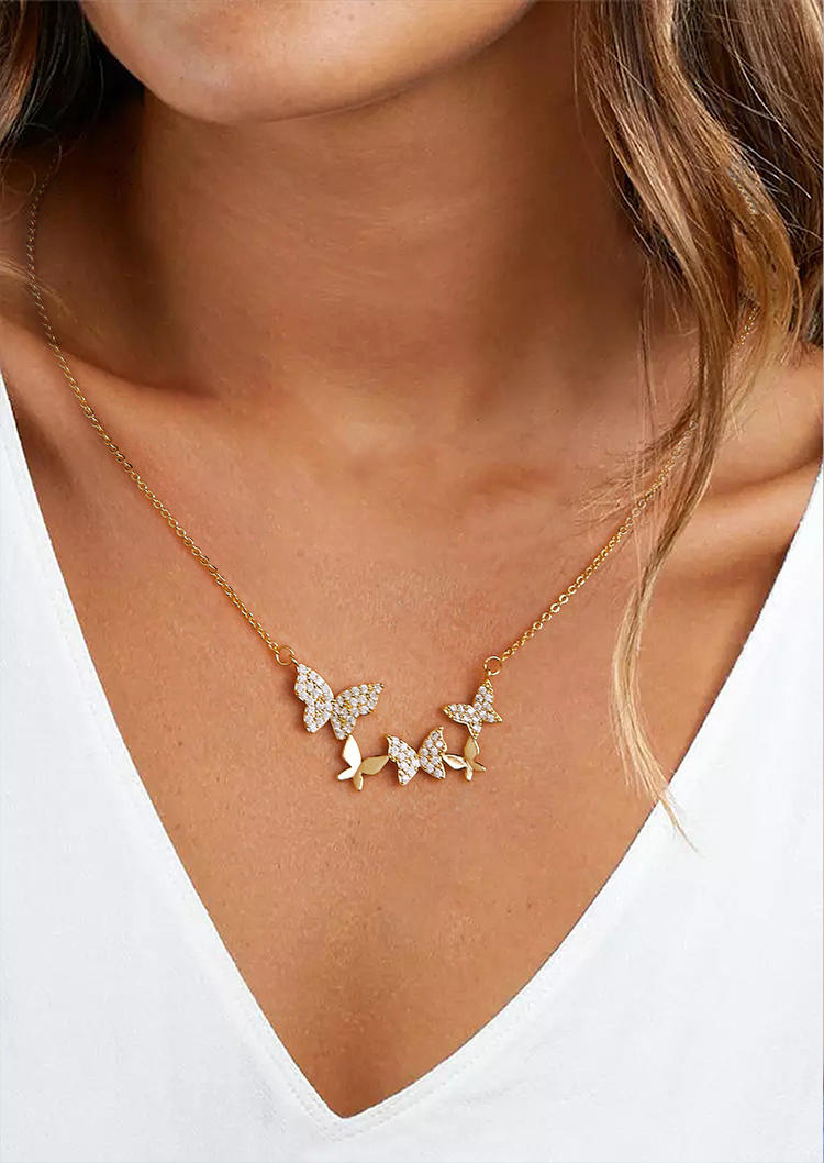 

Butterfly Rhinestone Alloy Pendant Necklace, Gold, 532240