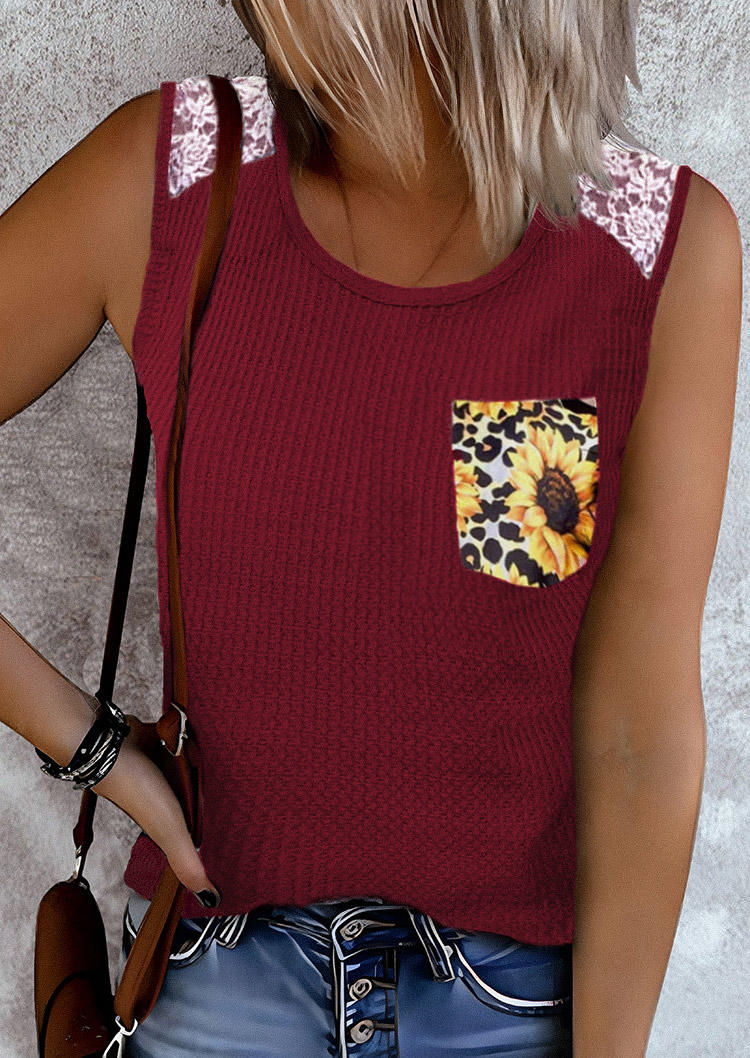 

Lace Splicing Sunflower Casual Tank - Burgundy, Red, SCM000091