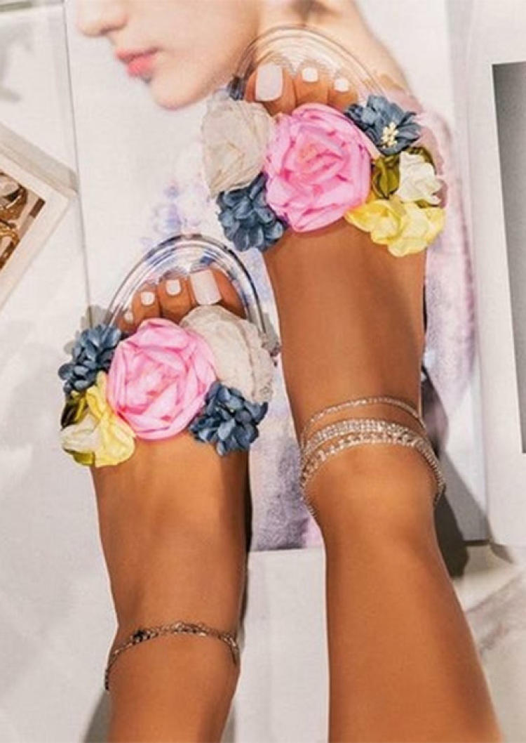 

Summer Floral Flat Slippers - Pink, SCM000315