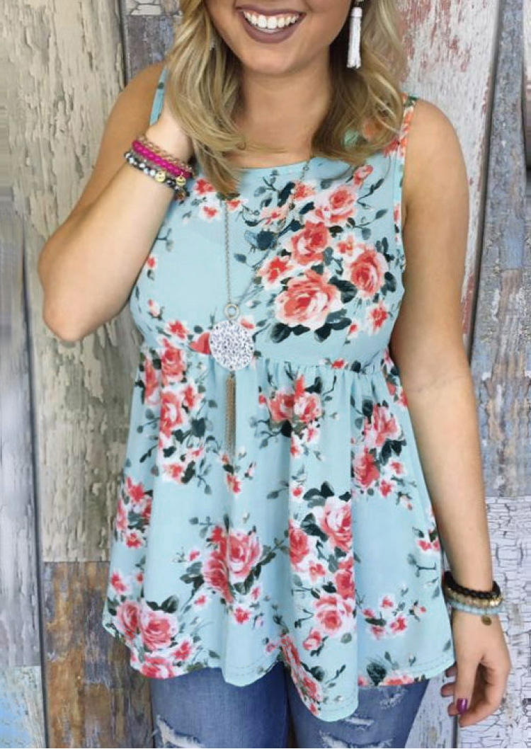 

Floral O-Neck Tank - Light Green, SCM000781