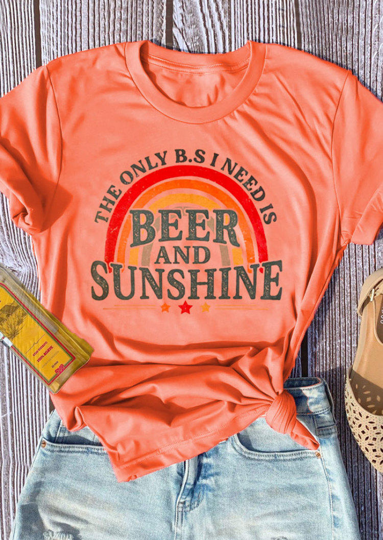 Beer And Sunshine Rainbow T-Shirt Tee - Orange