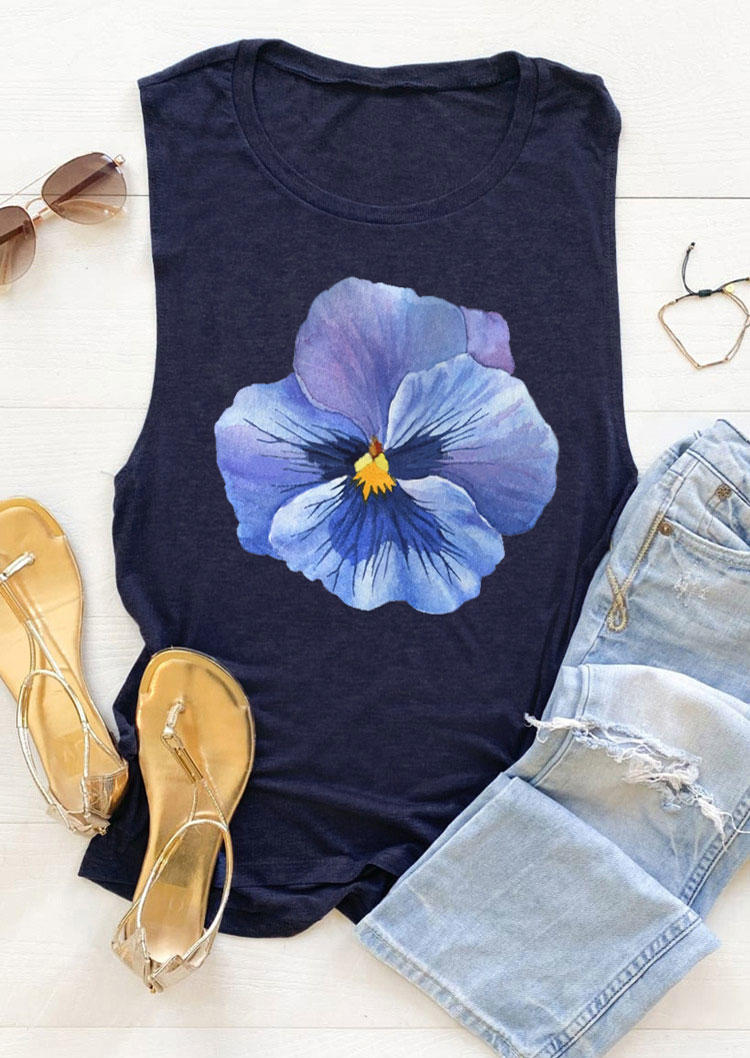 

Violets Plant Floral Casual Tank - Navy Blue, 532370
