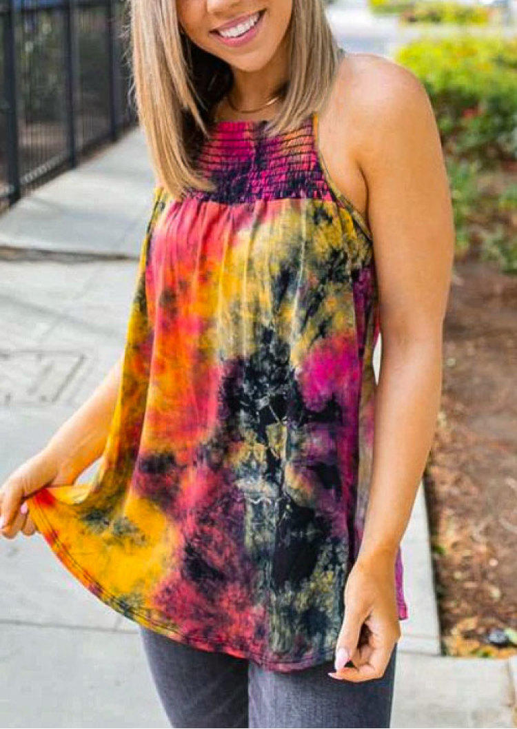 

Tie Dye Smocked Casual Camisole, Multicolor, SCM000483