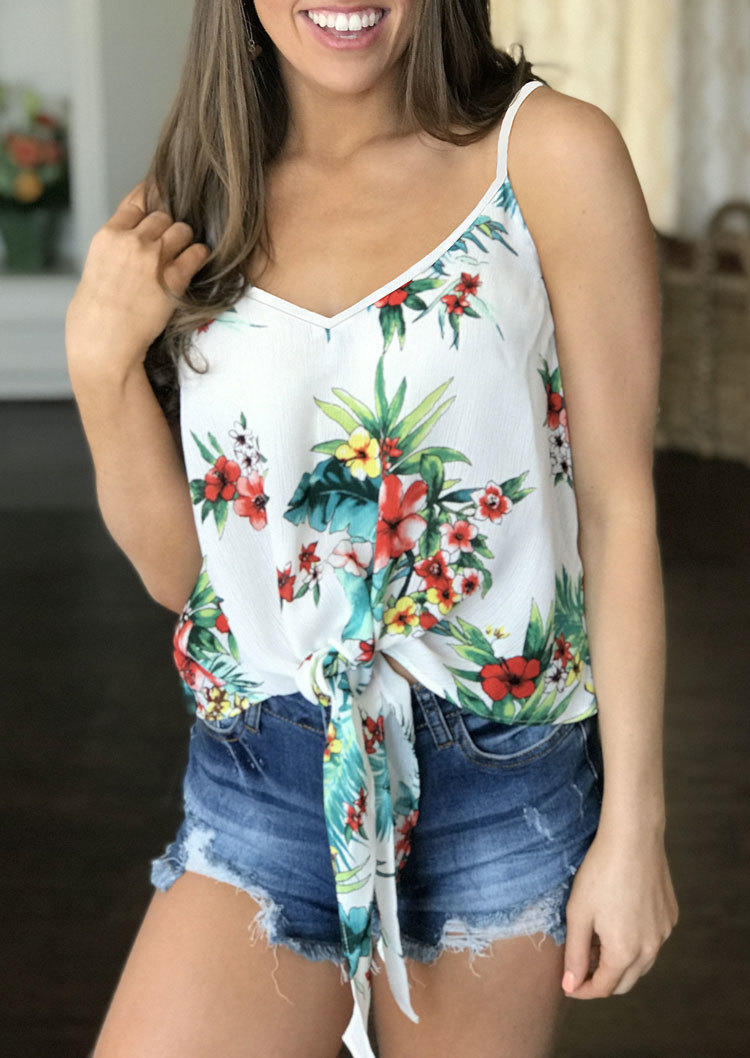 

Floral Tie Casual Camisole - White, SCM000693