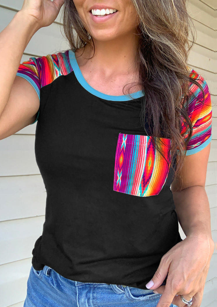 

Pocket Aztec Geometric Blouse - Black, SCM000810
