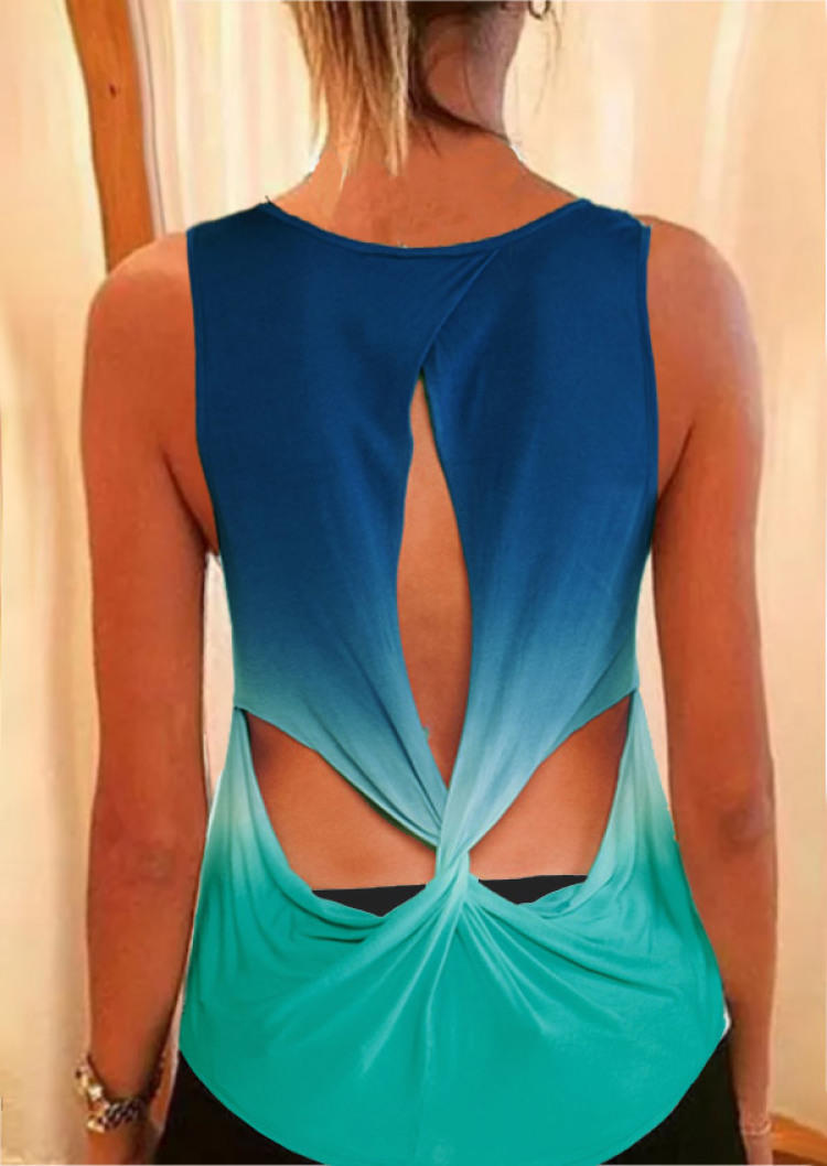 

Gradient Hollow Out Twist Tank - Lake Blue, SCM000993