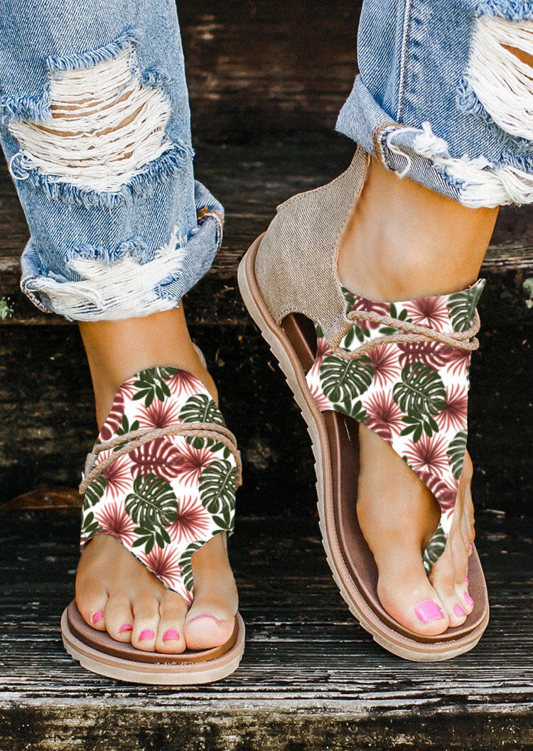 

Palm Leaf Flat Thong Sandals, Multicolor, 532437