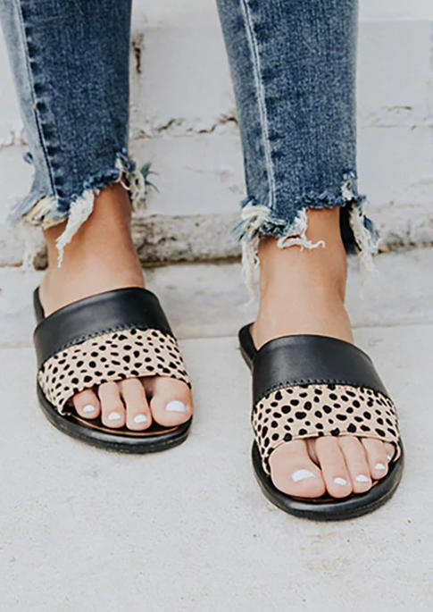 

Leopard Slip On Flat Slippers - Black, 532521