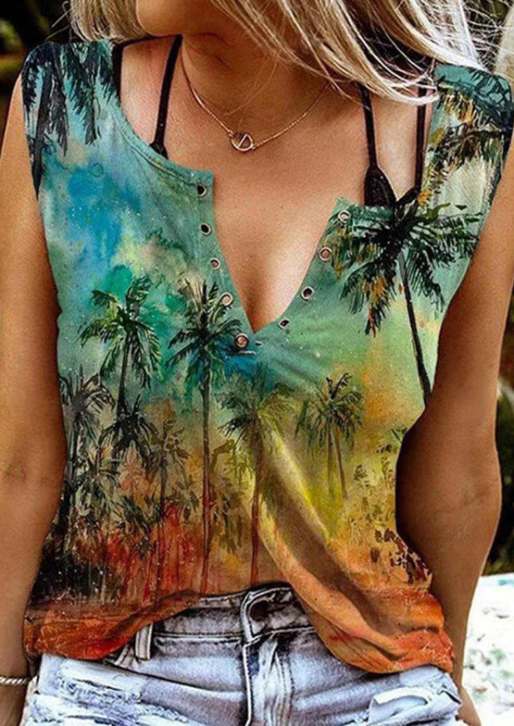 

Tie Dye Coconut Tree Notched Neck Tank, Multicolor, SCM001021