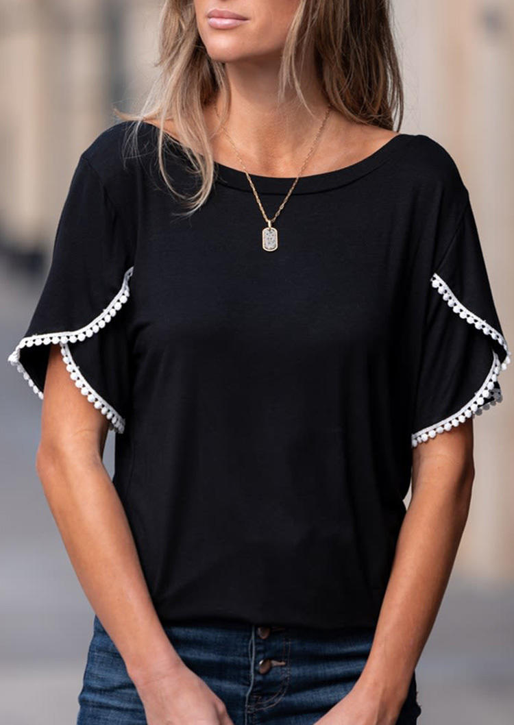 

Pom Pom Irregular Blouse - Black, SCM001030