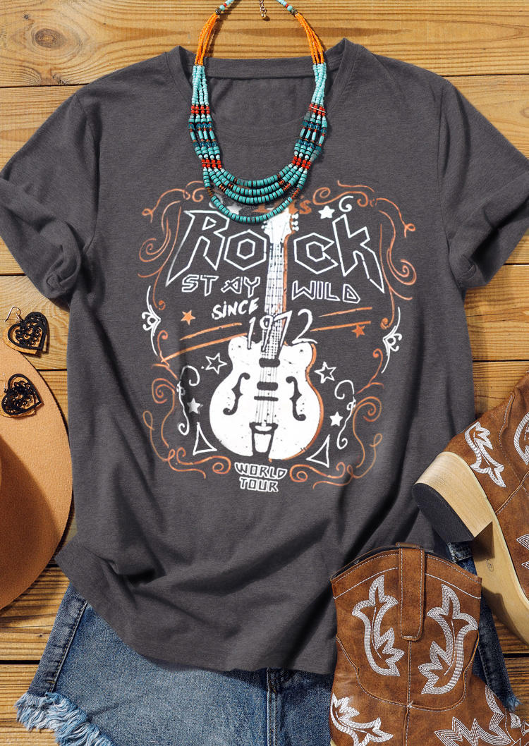 Let's Rock Stay Wild Since 1972 World Tour T-Shirt Tee - Dark Grey