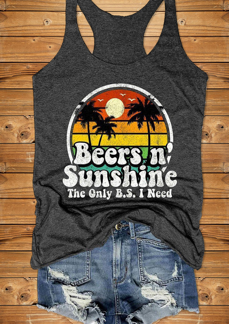 

The Only BS I Need Is Beers And Sunshine Racerback Tank - Dark Grey, Gray, 532324