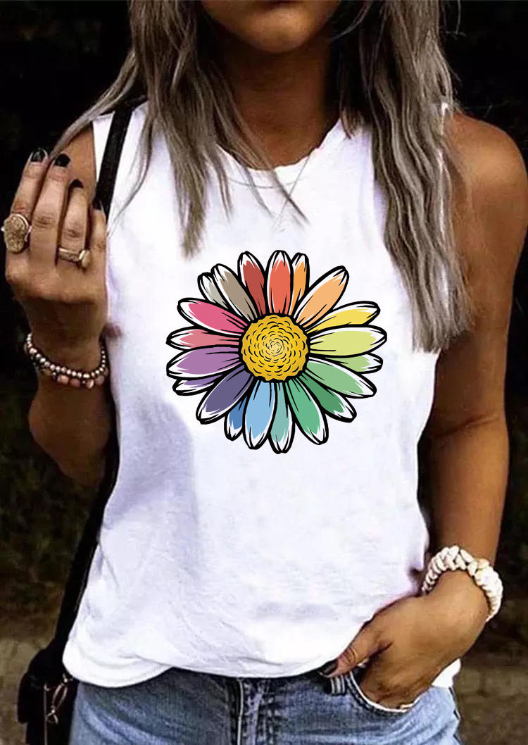

Rainbow Daisy O-Neck Tank - White, 532350
