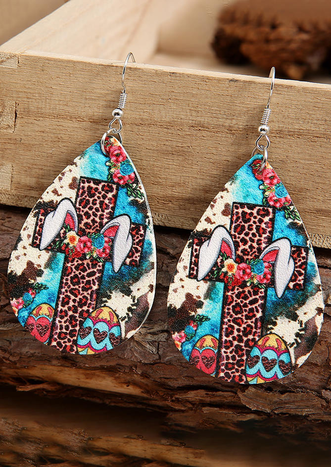 

Easter Day Bunny Rabbit Ears Leopard Cross Cow Floral Earrings, Multicolor, 532540