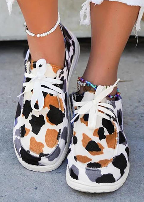 

Colorful Cow Lace Up Flat Sneakers, Multicolor, 532585